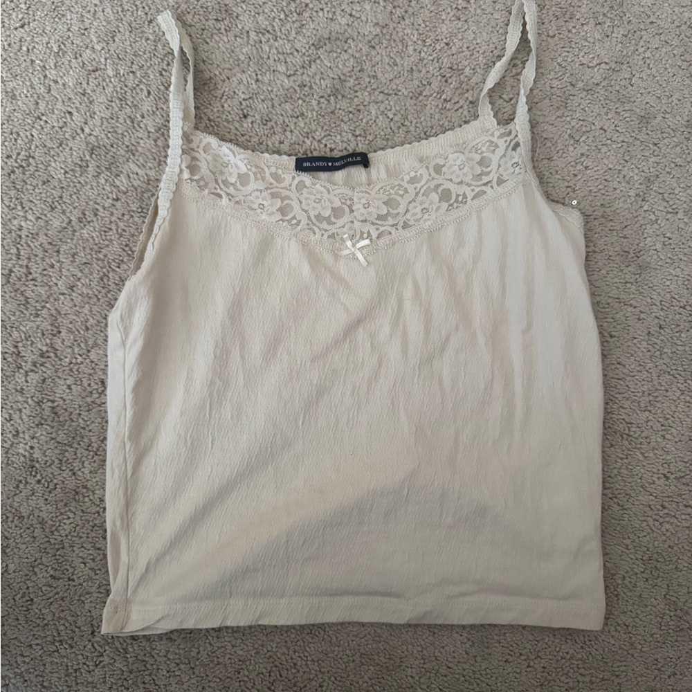 Brandy Melville Cream Embellished Fitted Camisole